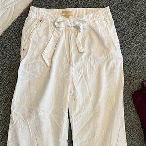 MICHAEL Michael Kors White Linen Wide-Leg Pants With Tie